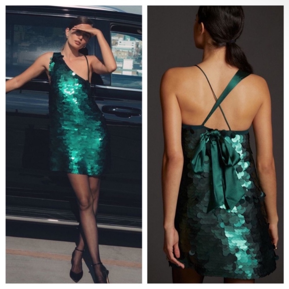 Sequinned One-Shoulder Mini Dress